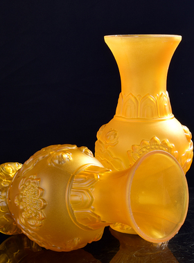 佛具仿琉璃莲花供佛花瓶玻璃插花瓶供佛莲花玻璃瓶干花瓶宝瓶花器