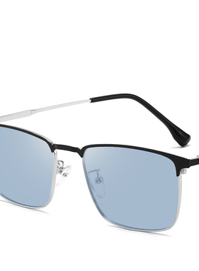 方形海洋片变色防蓝光太阳镜钛框眼镜男女墨镜防辐射平光眼镜遮阳