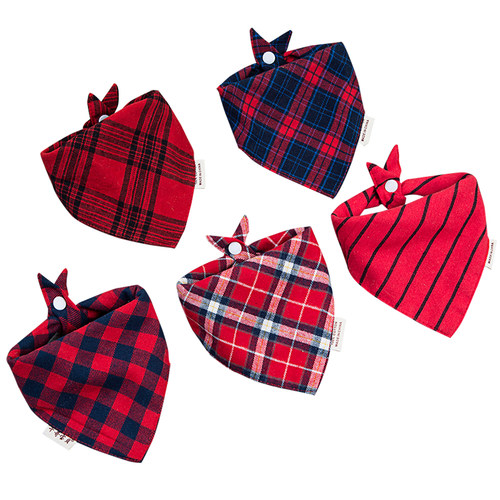 纯棉宝宝口水巾婴儿三角巾围嘴按扣双层围兜新生儿童围巾格子春秋 - 图3