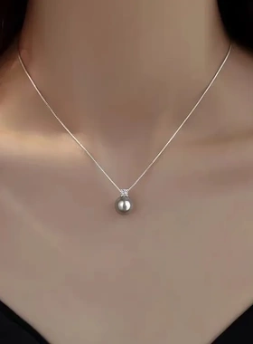925镀银珍珠项链轻奢颈链女 新款小众高级感锁骨链