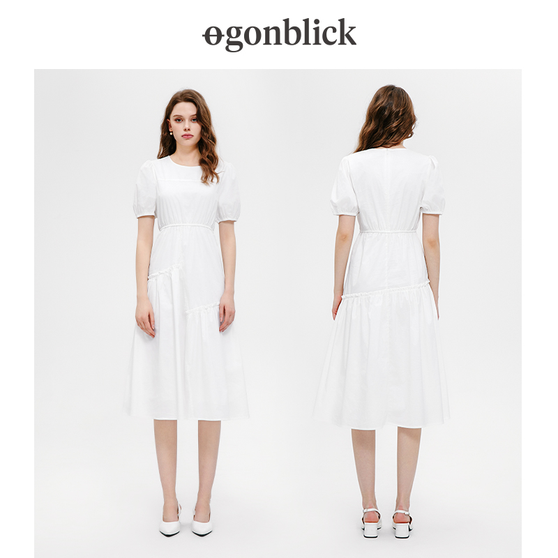北欧时刻白色高级感约会连衣裙女夏设计感小众气质泡泡短袖长款裙 - 图3