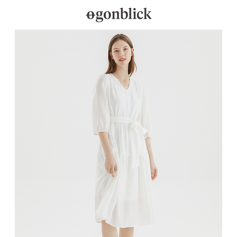 北欧时刻v领2022年春夏新款连衣裙 gonblick北欧时刻连衣裙