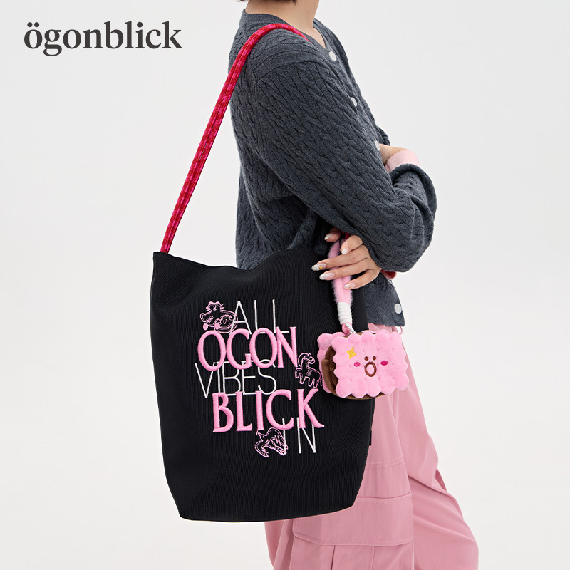 北欧时刻逗鸭刺绣彩绳设计感水桶单肩包女大容量旅行斜挎手提包包,淘宝优惠券,粉丝福利购,淘宝优惠卷