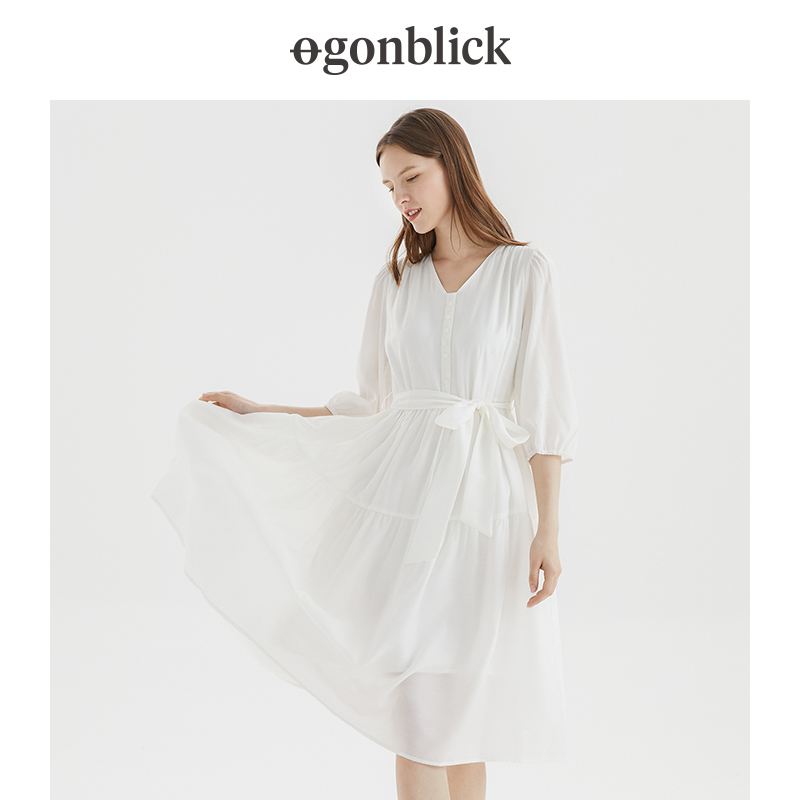 北欧时刻v领2022年春夏新款连衣裙 gonblick北欧时刻连衣裙