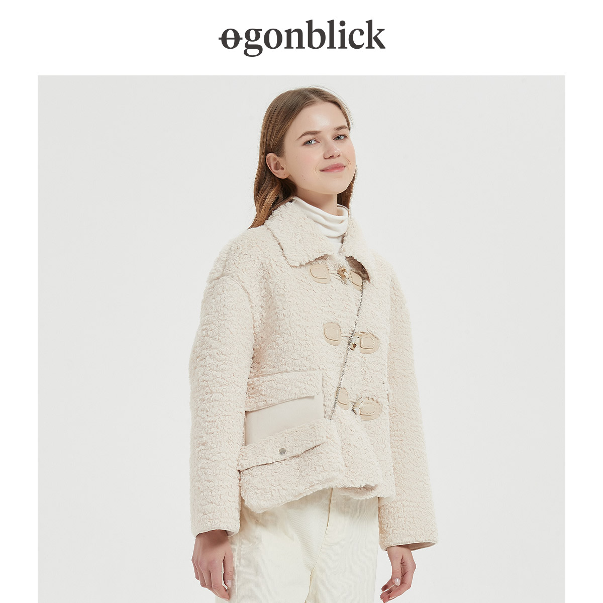 北欧时刻仿羊羔绒短外套加厚包包 gonblick北欧时刻短外套