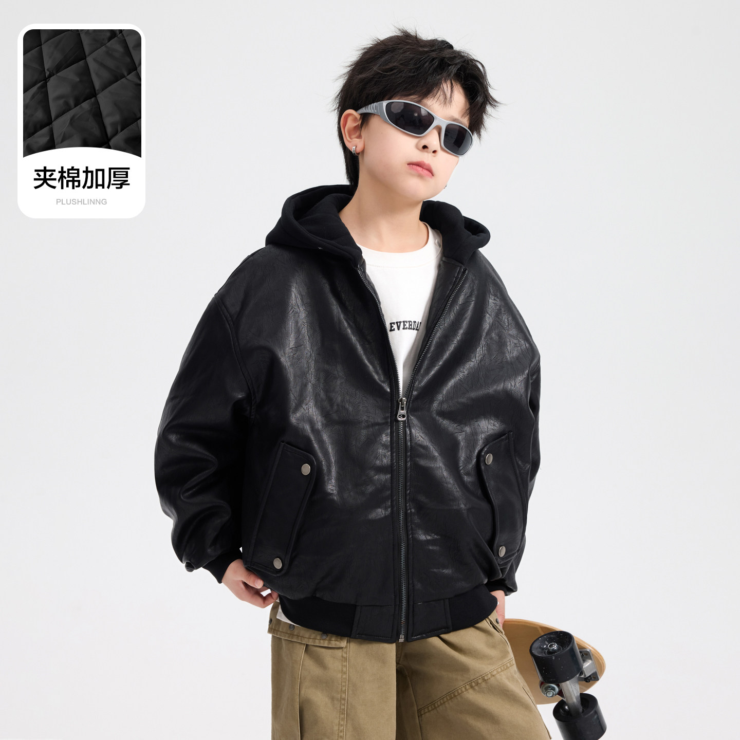 男童皮衣2025新款秋冬季儿童学生中大童男孩帅气加厚保暖棉衣外套,淘宝优惠券,粉丝福利购,淘宝优惠卷