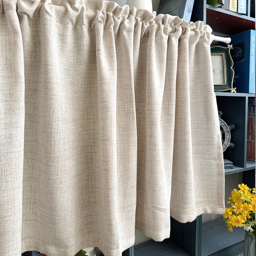 亚麻纱厨房半帘简约原木色日式橱柜帘门帘法式遮光透光成品窗帘,淘宝优惠券,粉丝福利购,淘宝优惠卷