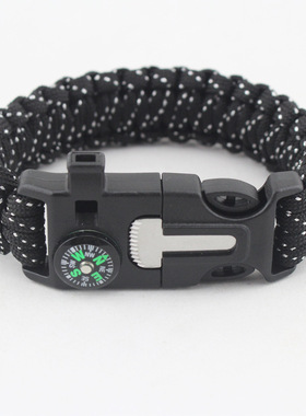 指南针打火石手链 户外登山荒野 生存手绳求生口哨应急手链装备