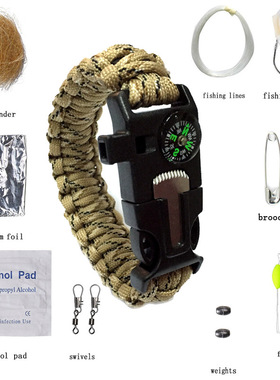 民族风手饰七芯伞绳手链钓鱼套装户外求生工具包指南针手环酒精片