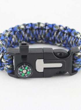 户外口哨七芯伞绳手链 多功能求生应急生存指南针伞绳手链 直销