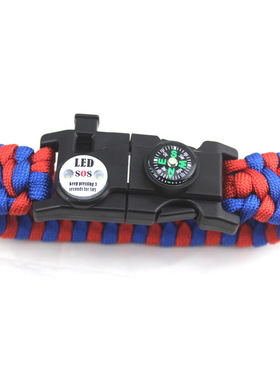 手工编织热卖七芯伞绳救生手链打火石口哨多功能指南针LED灯手链