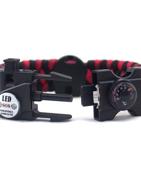 户外运动多功能温度计可拆指南针手环野营LED求救信号灯应急手链