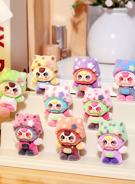 创意植绒波点帽娃三岁猫咪小摆件潮玩萌粒公仔可爱迷你盲盒摆件