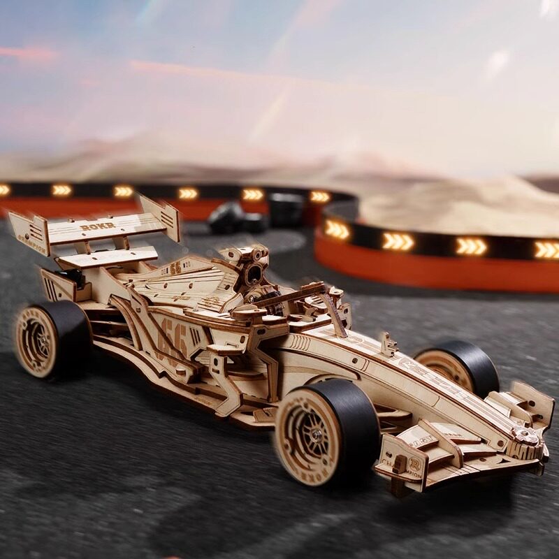 若客方程式赛车木质立体拼图3DIY立体积木拼装F1赛车跑车玩具模型 - 图1