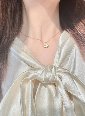 蝴蝶白贝母18k金项链锁骨链