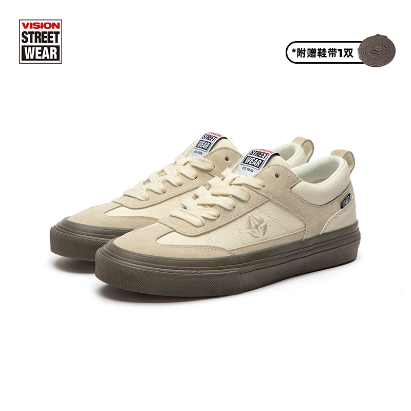 VISION官方 CHOPPER象牙白复古T字头反毛皮男女帆布鞋美式滑板鞋 - 图3