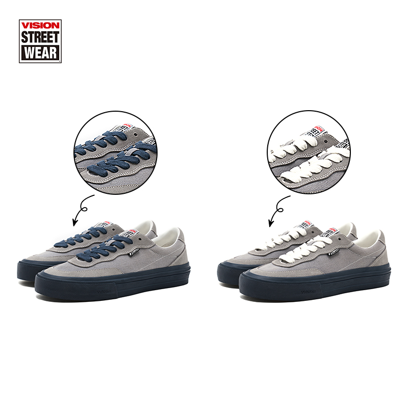 VISION官方 FLAT TOP灰色低帮经典翻毛皮帆布鞋男女街头滑板鞋 - 图0