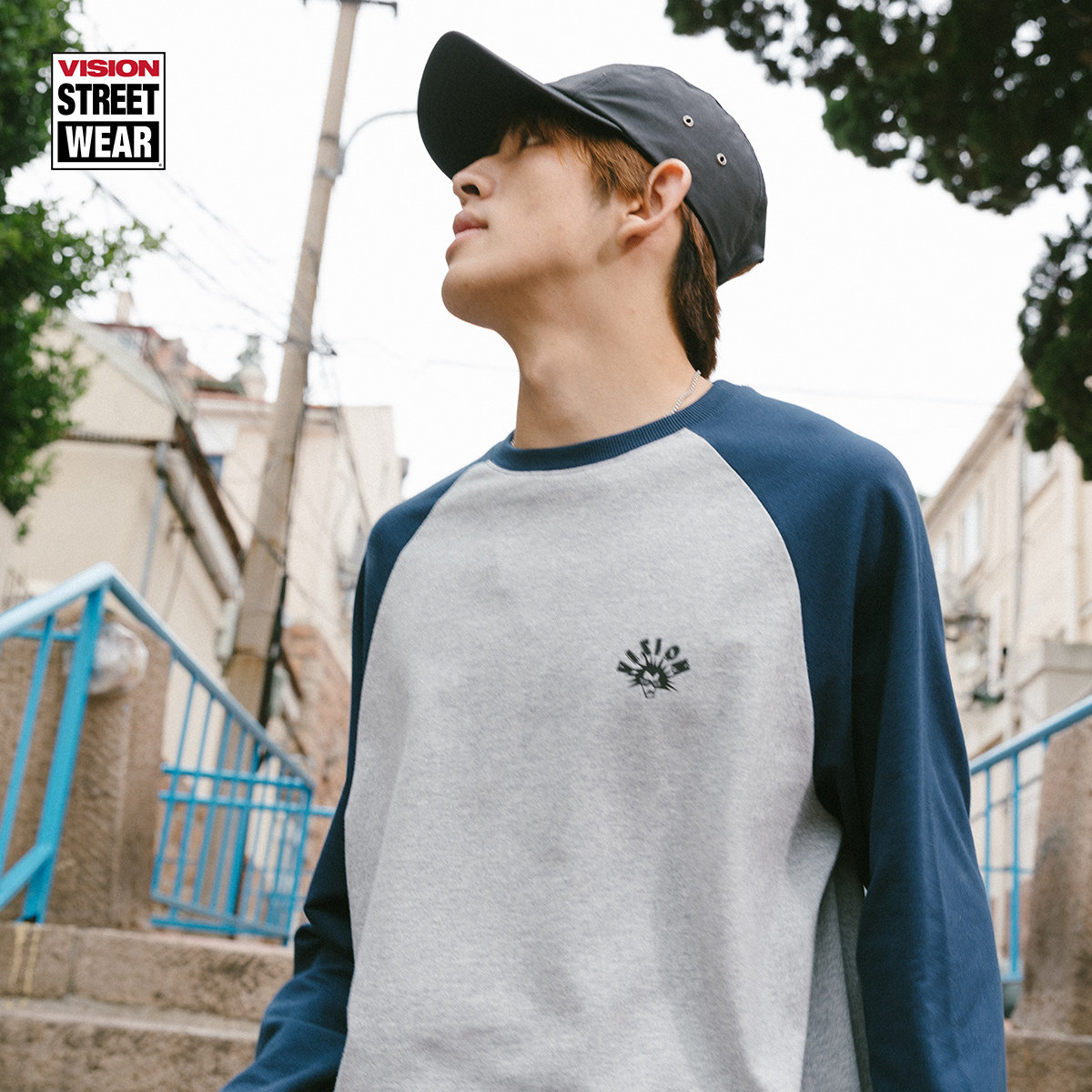 VISION官方  街头风插肩袖长袖T恤男女同款春秋季运动休闲长袖,淘宝优惠券,粉丝福利购,淘宝优惠卷