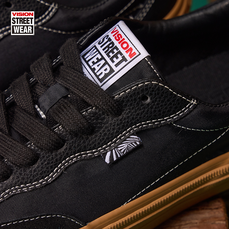 VISION官方  FLAT TOP生胶黑低帮翻毛皮拼接街头运动滑板鞋男女款 - 图0