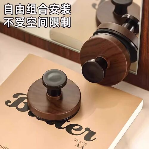 胡桃木吸盘挂钩厨房免打孔强力承重浴室门后无痕壁挂收纳挂架粘钩 - 图3