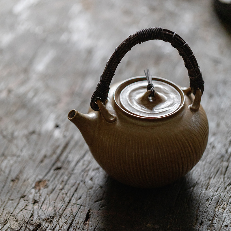 清欢丨日式陶艺作家藤编煮茶壶 明火碳火电陶炉 烧水壶手工茶壶 - 图0