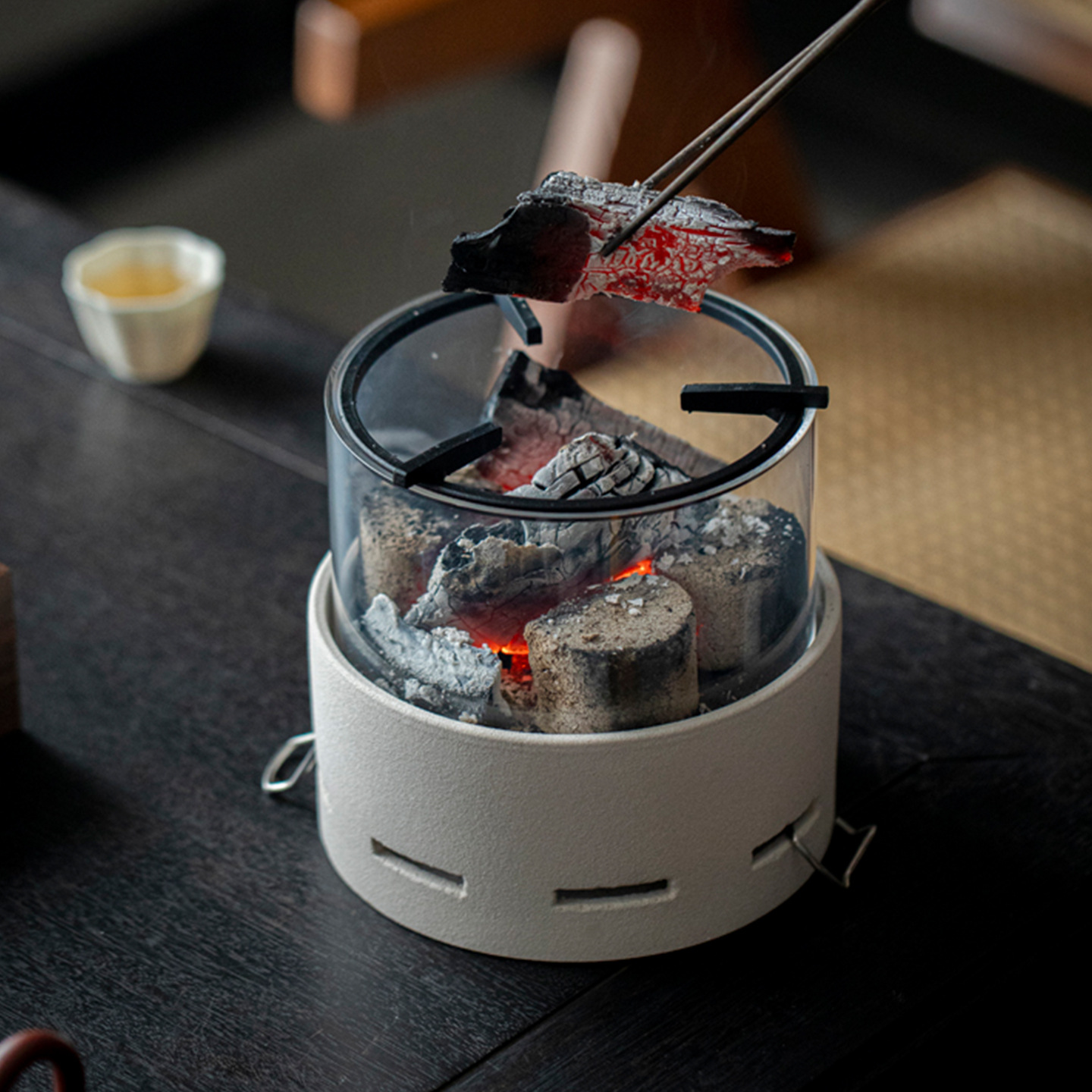 清欢丨观火炭炉围炉煮茶套装家用茶室桌面明火煮茶炉带防爆玻璃罩 - 图1