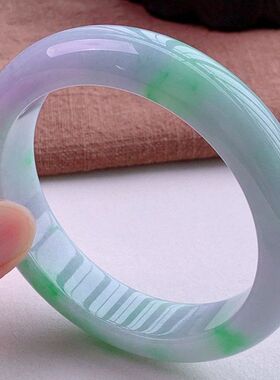 周玉镯春带彩冰糯种缅甸翡翠手镯紫罗兰阳绿飘花玉器手镯女款玉镯