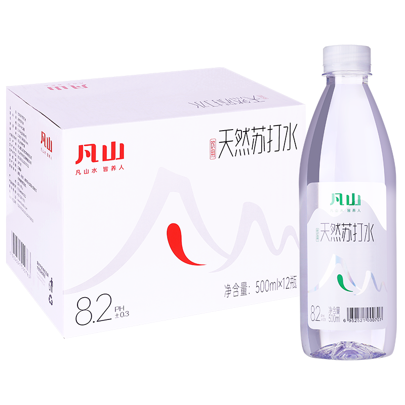 凡山天然苏打水500ml*12瓶水无糖无汽弱碱性0添加整箱大瓶饮用水