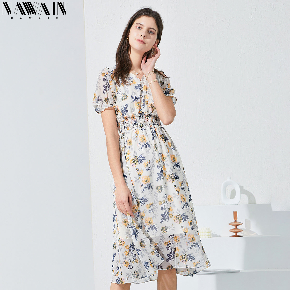 纳纹法式复古雪纺碎花夏款2020长裙 纳纹服饰连衣裙