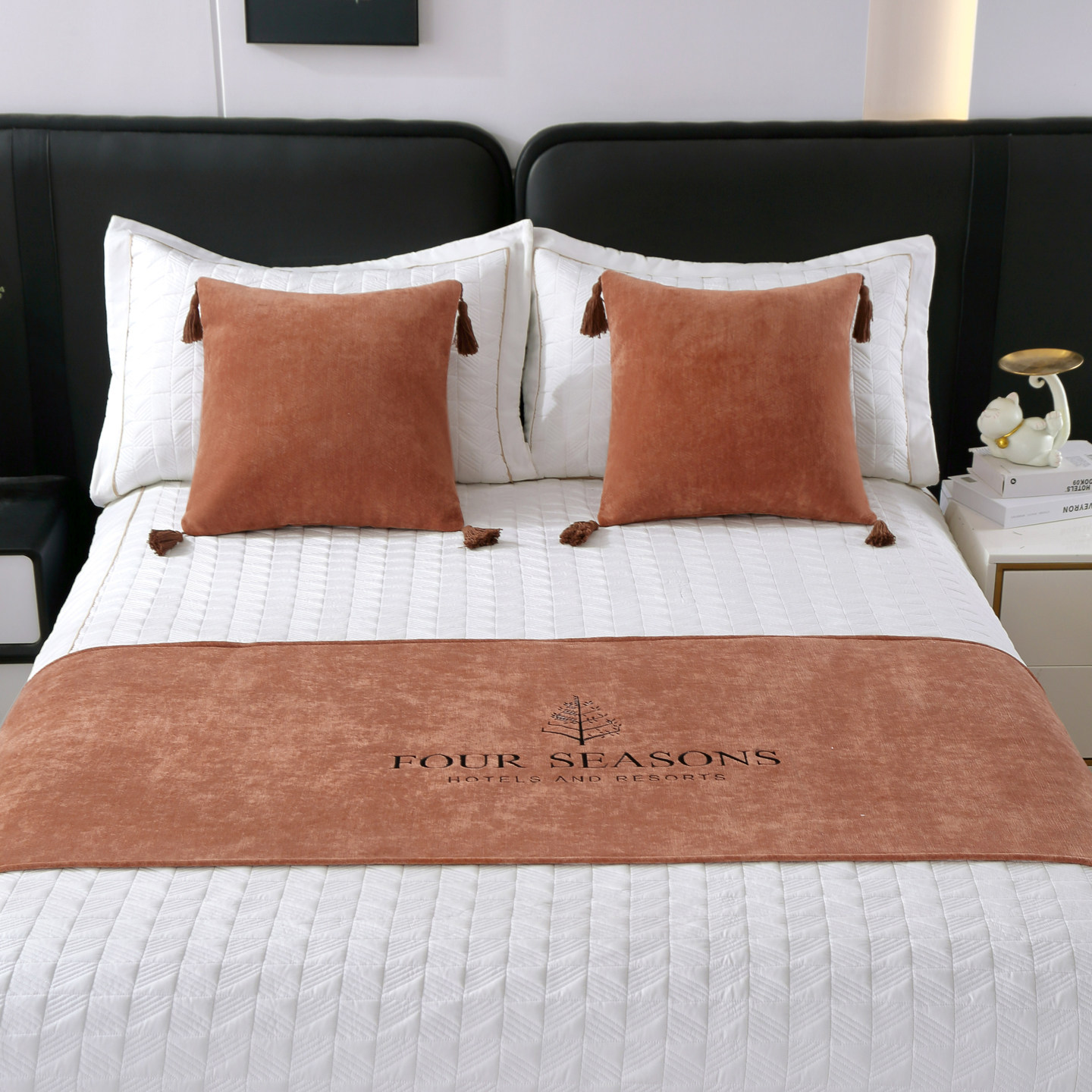 威辉侘寂风中古风酒店床尾巾床尾毯民宿宾馆创床旗轻奢定制logo,淘宝优惠券,粉丝福利购,淘宝优惠卷