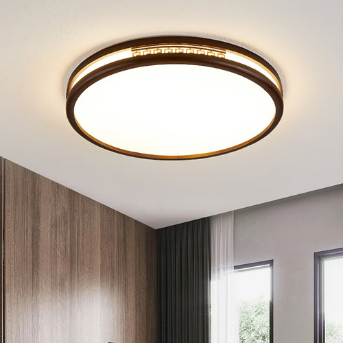 胡桃木色LED吸顶灯新中式客厅主卧室餐厅房间灯2025新款实木灯具 - 图2