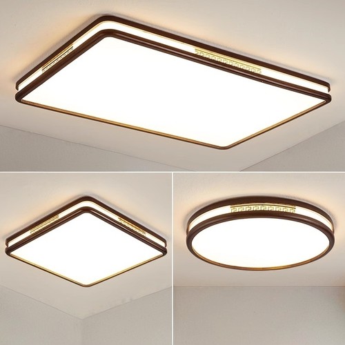 胡桃木色LED吸顶灯新中式客厅主卧室餐厅房间灯2025新款实木灯具 - 图0