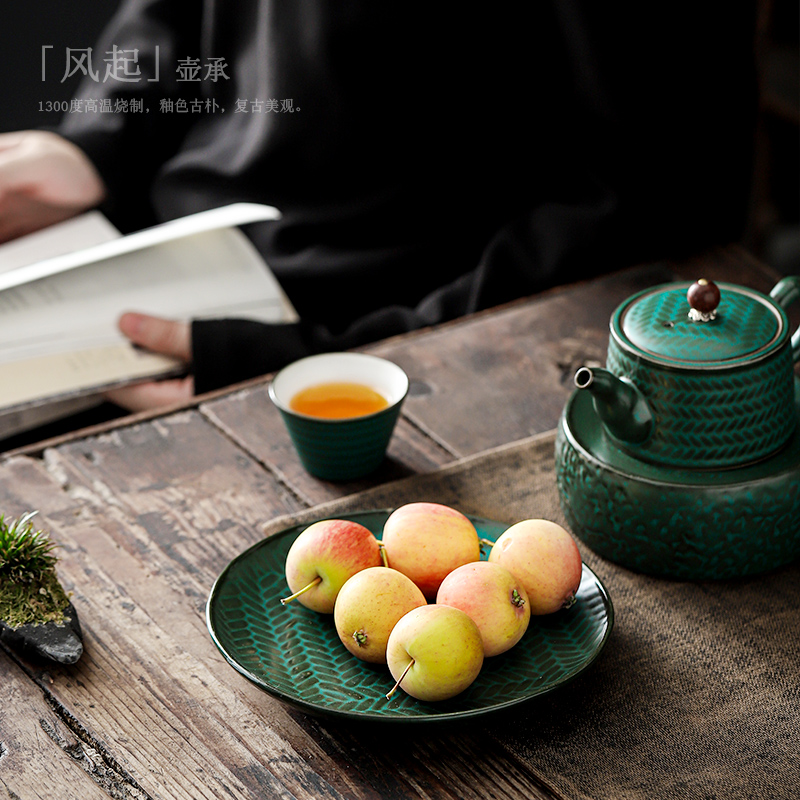 陶瓷茶托盘复古壶承简约茶桌点心盘茶点盘单层壶托圆形家用干泡台 - 图2