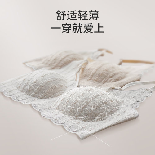 美背内衣女小胸聚拢性感法式薄款蕾丝无钢圈文胸白色收副乳胸罩 - 图1