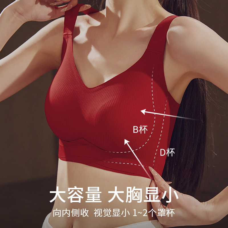 安娜蜜语2025蛇年红色本命年内衣女大码防下垂大胸显小文胸调整型