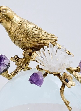 水晶球鹦鹉摆件客厅家居酒柜装饰品美式黄铜家居高端工艺品摆设