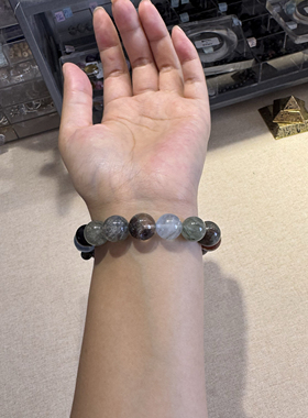 原创高档高频水晶多宝黑发碧玺发半盆幽灵灰月海蓝宝银耀【H168】