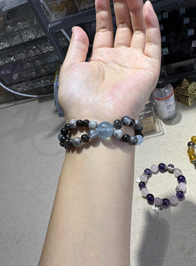 原创黑爆闪海蓝宝金沙千层绿幽灵绿萤石菩提星辉骨干银耀【H296】