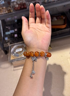 原创巴西金橙胶花12.4mm+焦糖石榴石+灰月光滋养美容舒缓睡眠调节