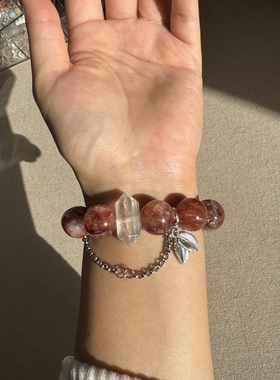 原创一线天雪花幽灵+红胶花+黄金胶花15mm黄胶花双尖手串【84】