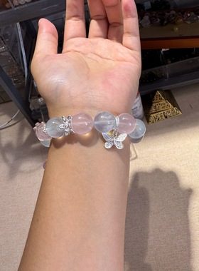 原创莫粉九尾狐牌冰川海蓝宝13.4mm莫桑比克六芒星粉晶紫马粉草莓