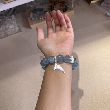 原创魔鬼蓝海蓝宝魔盒+毕业级魔鬼蓝荧光海蓝宝14.3mm贝珠【H51】