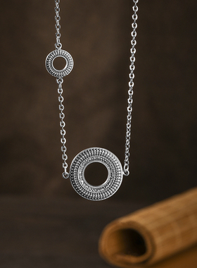 和合环项链做旧足银双环项链