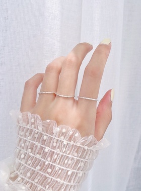 999纯银尾戒波光粼粼满天星戒指女时尚ins风素圈食指戒闭口菱形