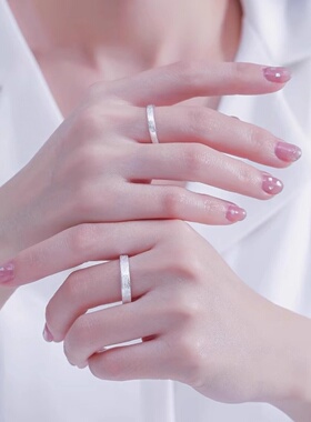 s999纯银岁月印记对戒轻奢感简约情侣戒指小众纹理设计感指环