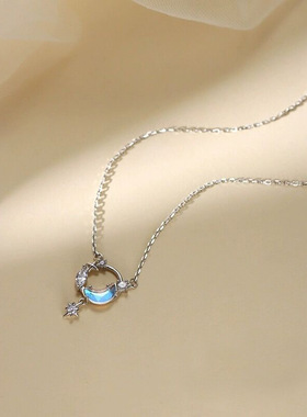 S925纯银小众设计星月锁骨链女