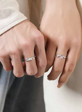 原创落樱飞雪情侣对戒s925纯银小众设计感森系樱花戒指情人节