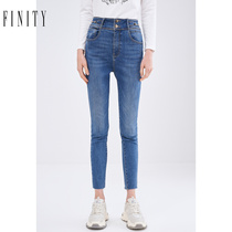 FINITY2022 years Fall new jeans Straight cylinder cotton high waist temperament Slim Fashion Casual Pants Children