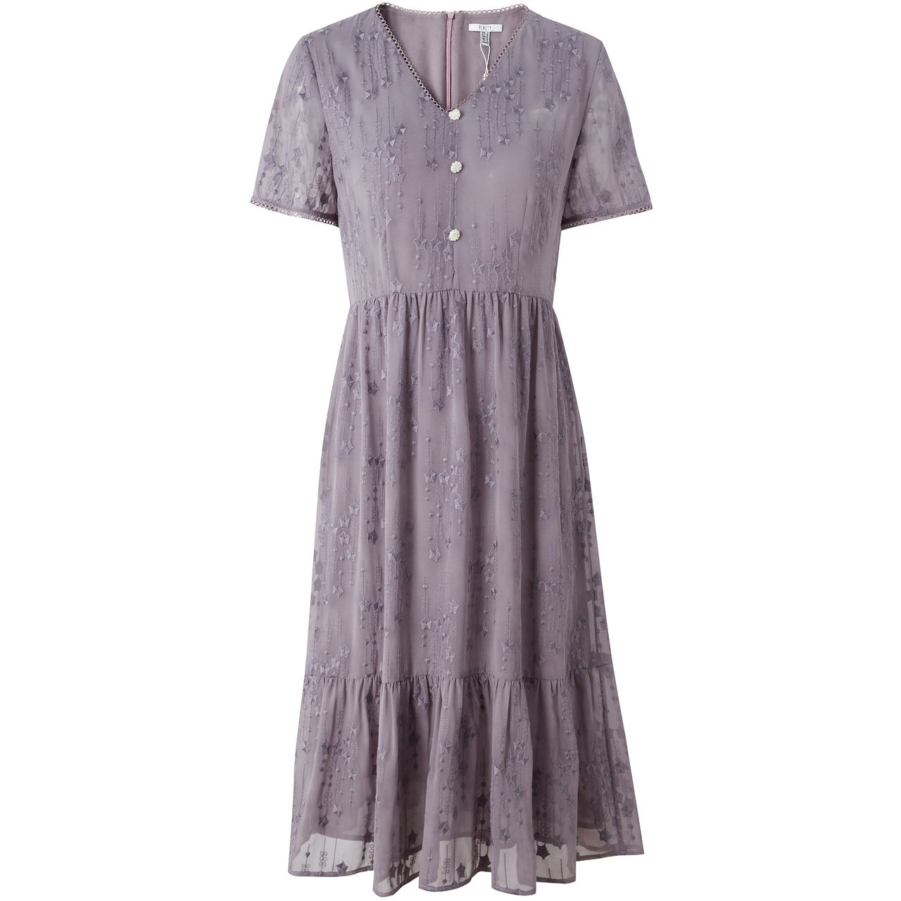 FINITY菲妮迪夏装V领雪纺蕾丝连衣裙女甜美休闲中长款仙女裙 - 图3