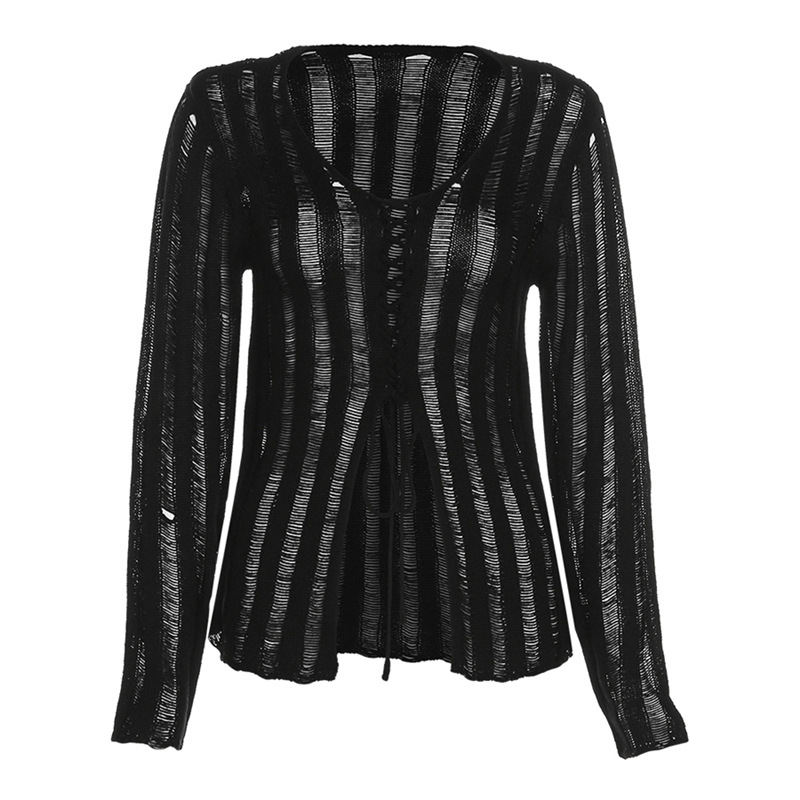 Bandage Blouse Grunge Black Casual Sexy Knitwear T-shirt Y2k - 图3